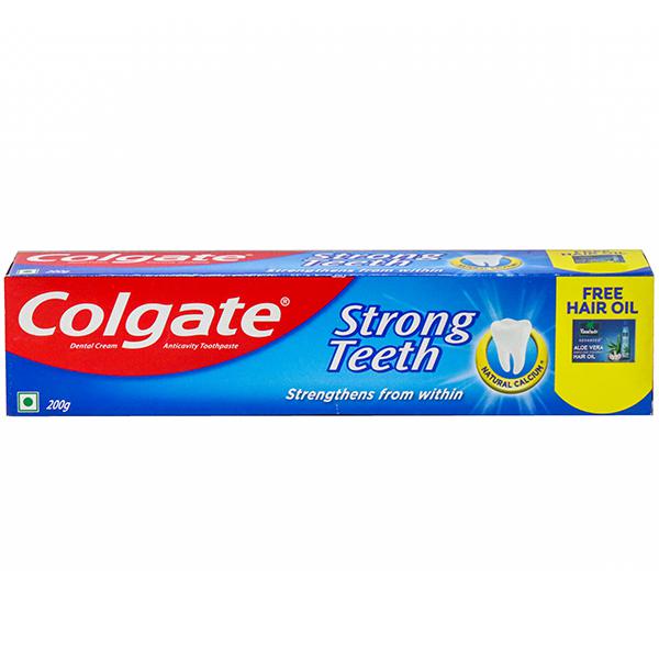 Colgate Strong Teeth AntiCavity Toothpaste  200g with Free Hair Oil  MulticolourIN01184A  Amazonin Health  Personal Care