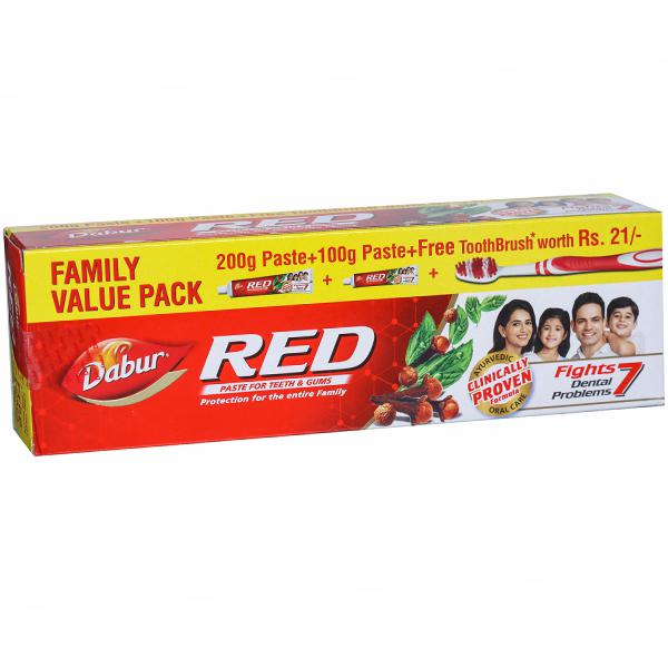 Buy Dabur Red Tooth Paste (1 x 200 g + 1 x 100 g + Free Toothbrush) 300 ...