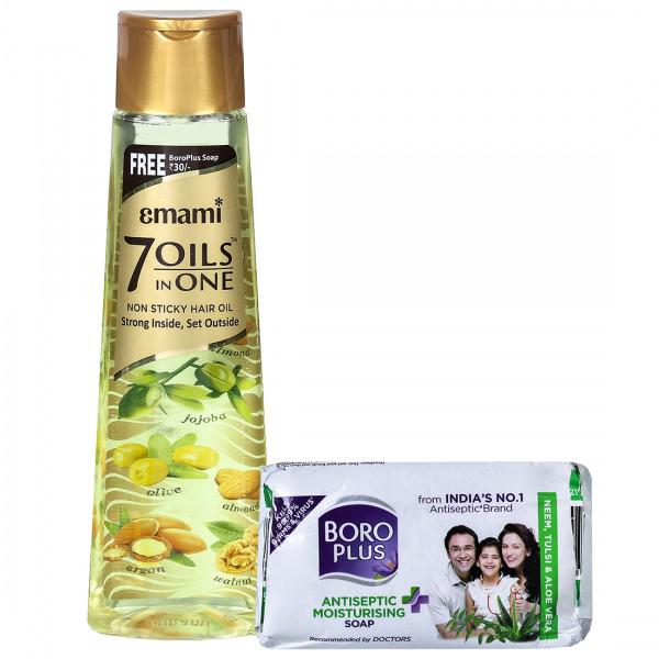 Emami 7 Oils In One Non Sticky Hair Oil 200 ml FreeBoroPlus Soap RS30