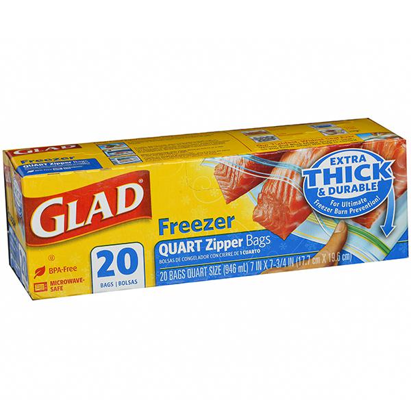 Buy Glad Freezer Quart Zipper Bags (17.7 cm x 19.6 cm) Pack Of 20 Online