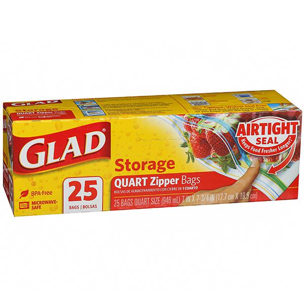 Glad Zipper Storage Bags, Quart Size 25 bags, 1 - Foods Co.