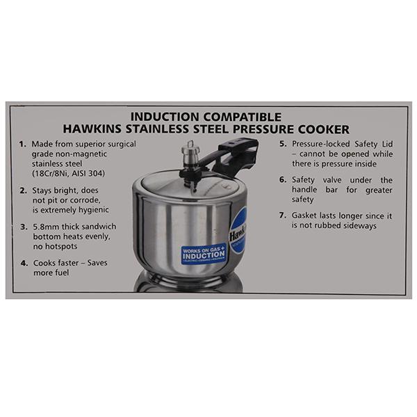 HAWKINS Hawkins Stainless Steel Induction Compatible Pressure Cooker,3  Litre,Silver (HSS3W) Wide,Medium