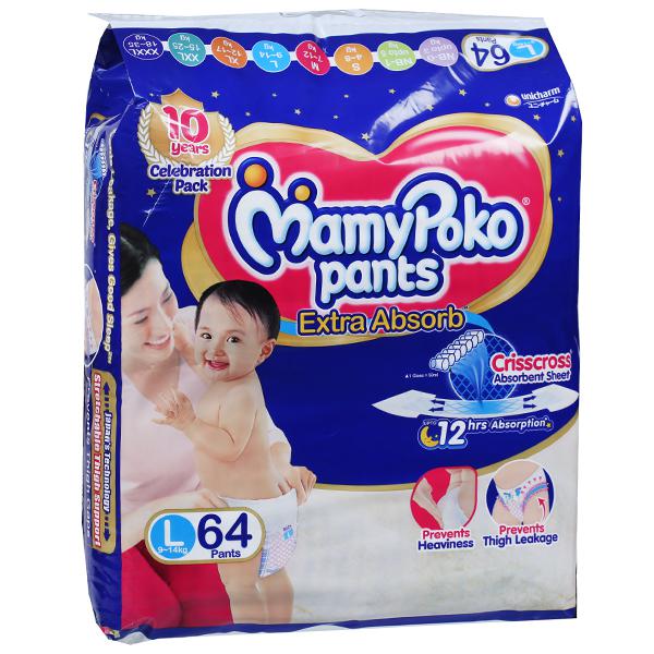 Buy MamyPoko Pants Extra Absorb Diapers L (9-14 kg) Pack Of 64 Online ...