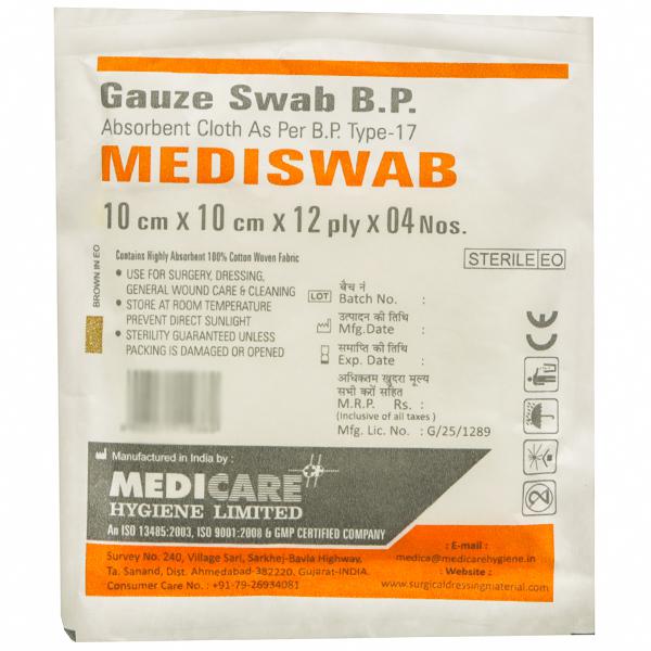 Buy Mediswab Gauze Swab (12 Ply) 10 Cm X 10 Cm Pack Of 4 Online At Best ...